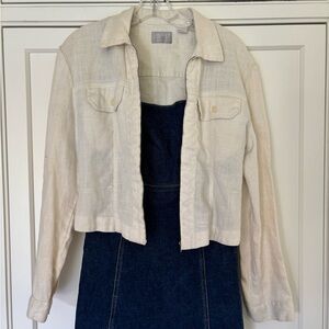 100% Linen vintage Espirit cream zip up Jacket size medium